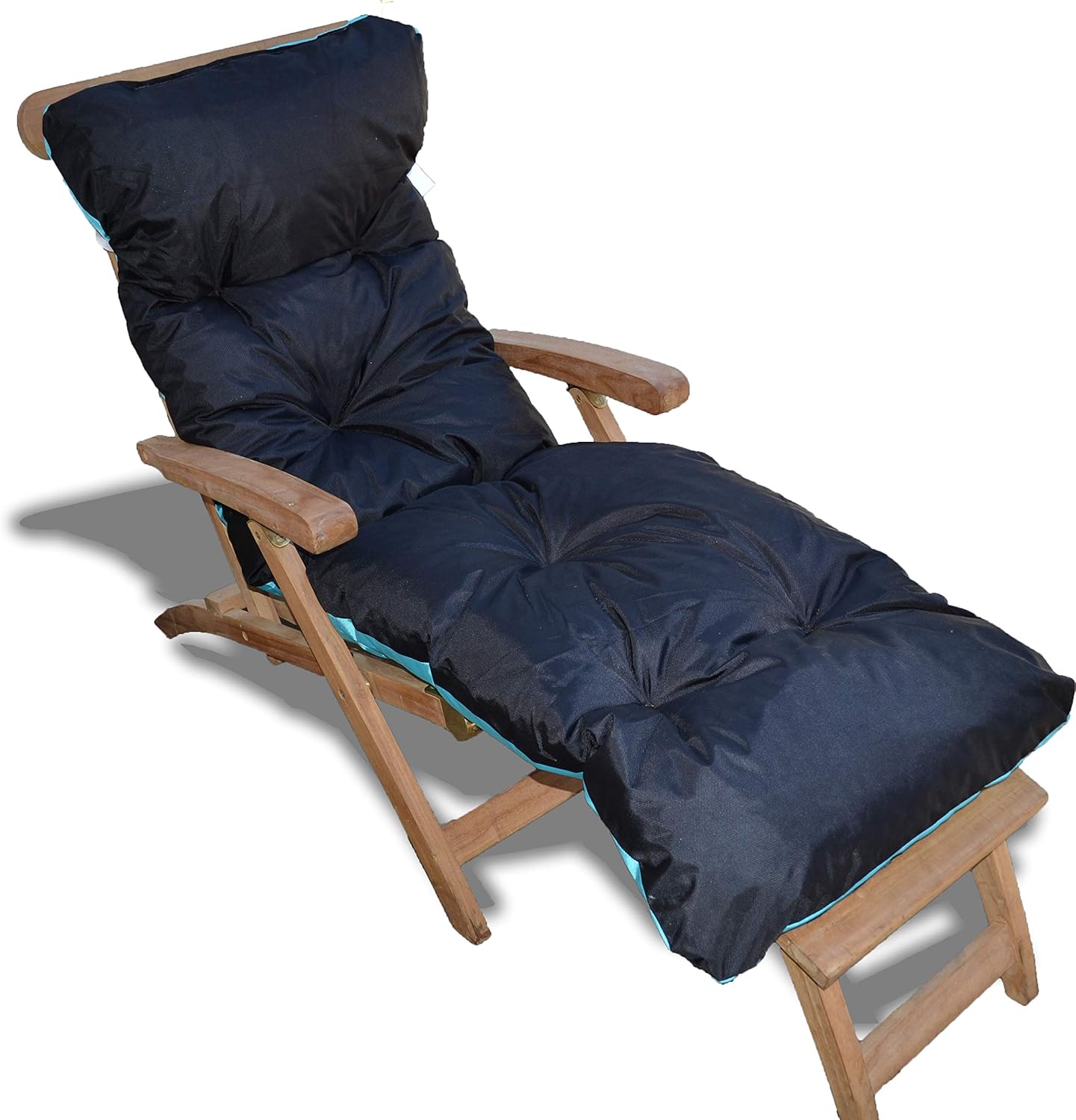 CALINUIT Waterproof Reversible Sun Lounger Cushion Black/Turquoise PES