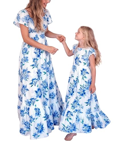 Qin.Orianna Mommy and Me Boho Floral Family Matching Maxi Dress with Pocket for Mother's Day Pink: Clothing, Shoes & Jewelry