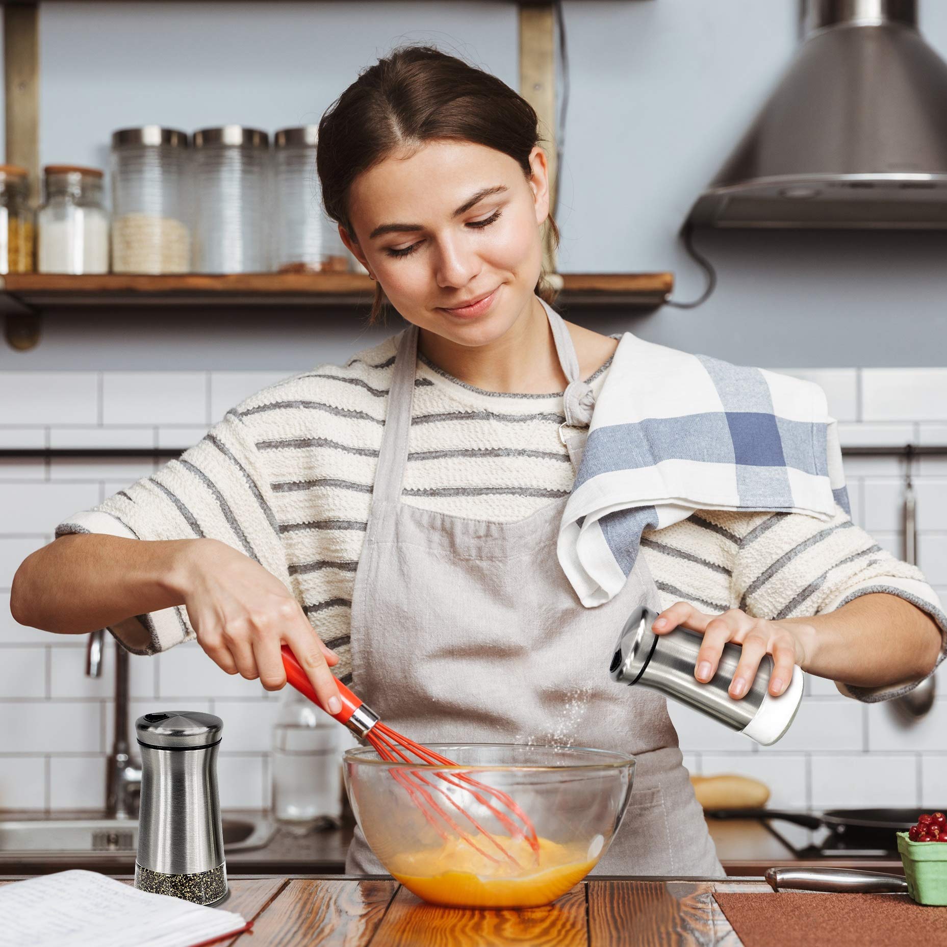 Salt and Pepper Shakers Set With Adjustable Pour Holes The