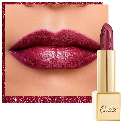 OULAC Metallic Shine Glitter Lipstick, Wine Red High Impact Lipcolor, Lightweight Soft and Ultra Hydrating, Long Lasting, Vegan & Cruelty-Free, Full-Coverage Lip Color 4.3 g/0.15 One Last Kiss (14)