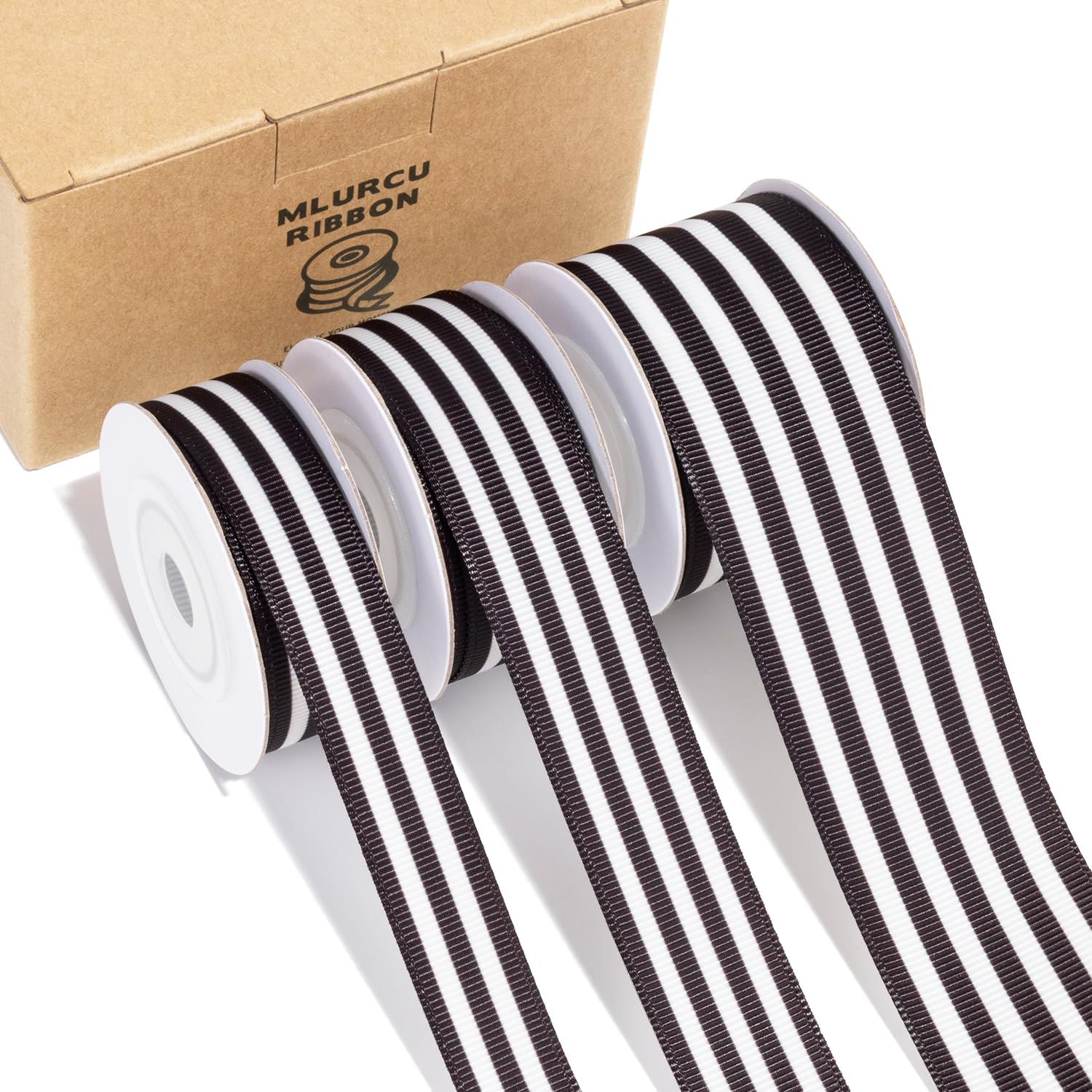 Photo 1 of Black and White Striped Ribbon 3 Rolls Grosgrain Ribbon 5/8", 7/8", 1.5", Stripe Fabric Ribbon for Crafts, Gift Wrapping, Wreaths, Bow Making, DIY Banners, Party and Holiday Decor