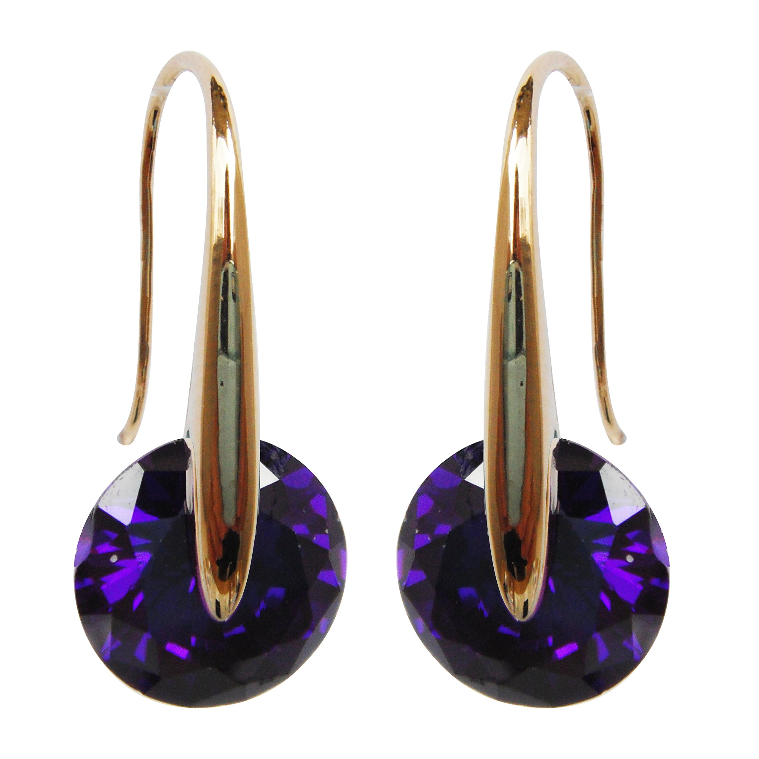 Navachi 18k Yellow Gold Plated Purple Round Zircon Crystal Dangle Drop Az2803e Earrings