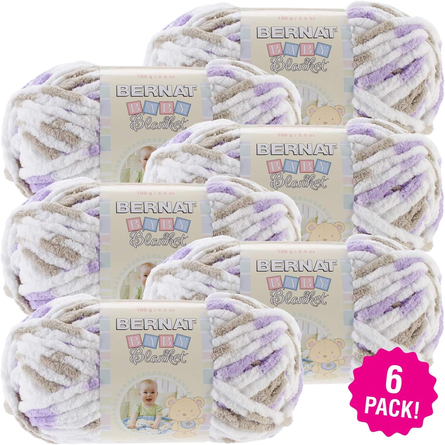 Spinrite Bernat Baby Blanket Yarn - 6/Pk-Little Lilac Dove Print