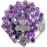 GeekTenet Rosary Beads Chaplet Purple Natural Amethyst Crystal Rosery Cross Catholic gifts