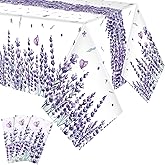 Peryiter 3 Pcs Spring Summer Floral Tablecloths Plastic Lavender Table Covers 54 x 108 Inch Watercolor Purple Floral Tablecloth for Spring Easter Bridal Shower Tea Birthday Party Decorations