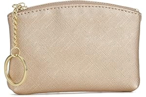 WOZEAH Artificial Leather Coin Purse Change Purse With Key Chain Ring Zipper For Men Women (Gold)