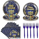 Konsait 80Pcs Hanukkah Plates and Napkins Set - Serve 20 Guests Blue and Gold Happy Hanukkah Plates Paper Goods Party Supplies