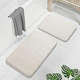 Yimobra Memory Foam Bathroom Rugs Sets 2 Piece - Super Soft Absorbent Quick Dry Bath Mat Set, Machine Washable Non Slip Floor Carpet for Tub Shower & Single Sink (17x24 & 31.5x20 Inch, Cream White)
