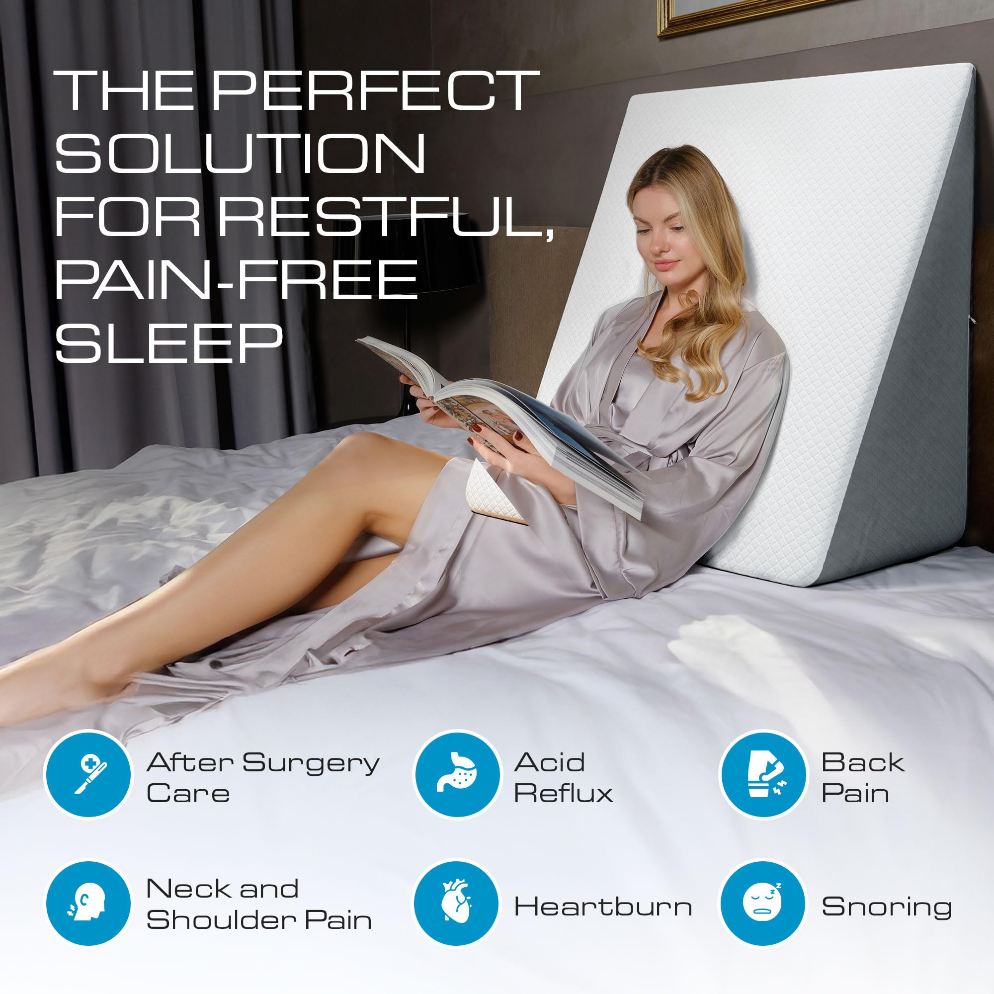 Kolbs Extra Wide Bed Wedge Pillow | Super Large, Memory Foam Top and Jacquard Cover | for Sleeping Acid Reflux GERD (7.5 Inch Height (31 x 33 x 7.5))