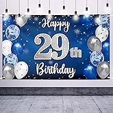 Nelbiirth Happy 29th Birthday Decorations,29th Blue & Silver Balloon Large Birthday Banner Backdrop Sign - Cheers to 29 Years Old Bday Party Supplies.