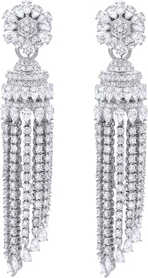 Diamond Drop Chandelier Ladies Earrings Dangle Style 16.12cts 18K White Gold