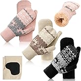 Vicenpal 3 Pairs Women Mittens Gloves Fleece Lining Cozy Wool Gloves Winter Cold Weather Thick Warm Knitted Mittens