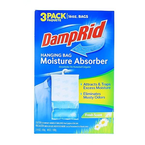 DAMPRID HANGING BAG, MOISTURE ABSORBER, PACK OF 3 (16 OZ. EA.), 3 PACK, BLUE