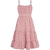 Floerns Girl's Floral Print Sleeveless Ruched Ruffle Hem A Line Cami Short Dress