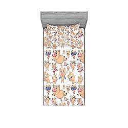 Lunarable Pig Fitted Sheet & Pillow Sham