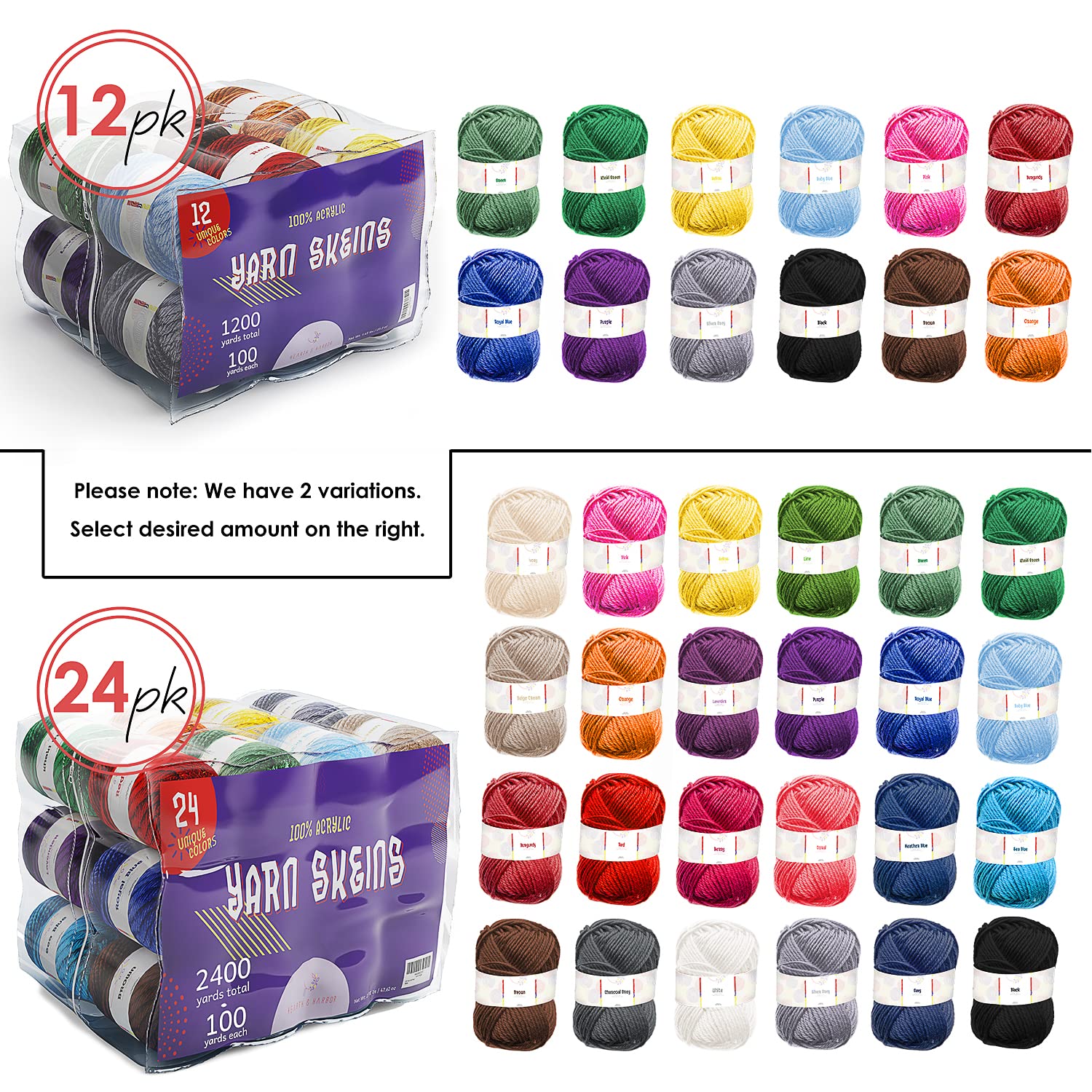 Soft Acrylic Yarn for Crocheting - 2400 Yards Crochet Yarn for Crocheting, Amigurumi Yarns for Knitting, Bulk, Perfect for Crafts, Crochet Amigurumi, and Knitting - 24 Pack x 50g