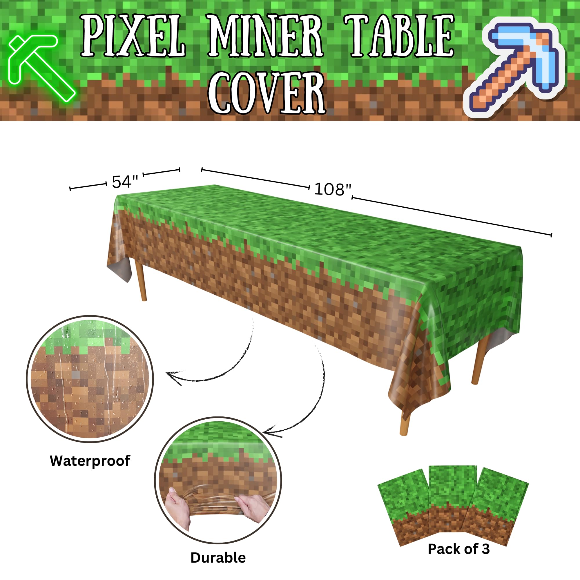Blue Orchards Pixel Miner Table Cover (Pack of 3) - 54