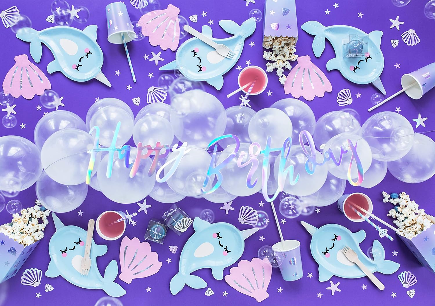 PartyDeco Happy Birthday Opalescent Paper Banner Size: 16.5 x 62 cm Decoration Birthday Party Backdrop Jubilee - Image 3