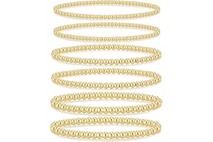 adoyi Gold Bracelets for Women, 14K Gold Plated Beaded Bracelets Gold Stretch Bead Ball Bracelet stack Set Adjustable Gold Jewelry for Women