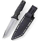 Cloongkf 5.7" Fixed Blade Tactical Knives with Sheath and Clip, Stainless Steel Survival Hunting Tanto Point Non-Slip Handle Knife for Camping, Hunting, Adventure, Outdoors, EDC