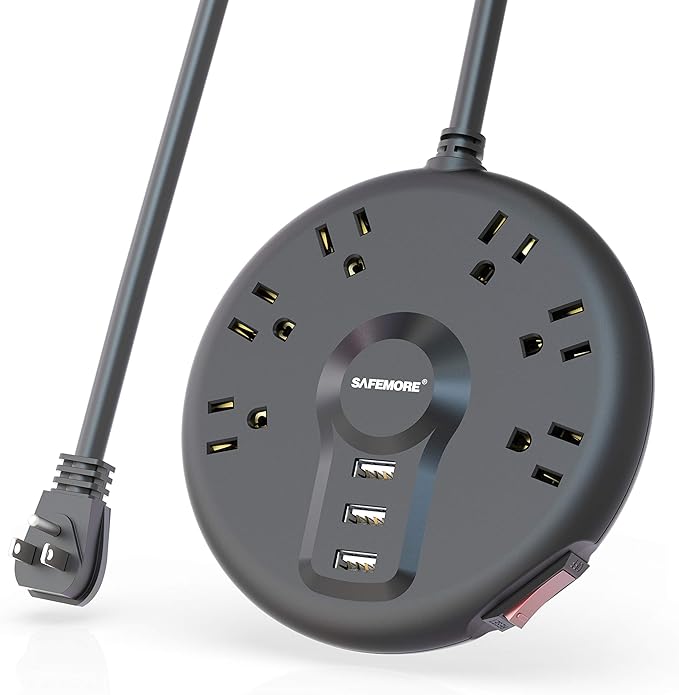 SAFEMORE Travel Compact Power Strip 6Outlets Surge Protector with 3