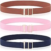 Kajeer Kids Belt for Girls,3 Pack Stretch Belts Invisible Adjustable Gold Buckle Toddler Youth Belt for Uniform Casual