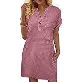 ANRABESS Womens Summer Dresses Casual Short Sleeve V Neck Textured Cute Mini Tshirt Dress 2026 Spring Beach Shift Sundress
