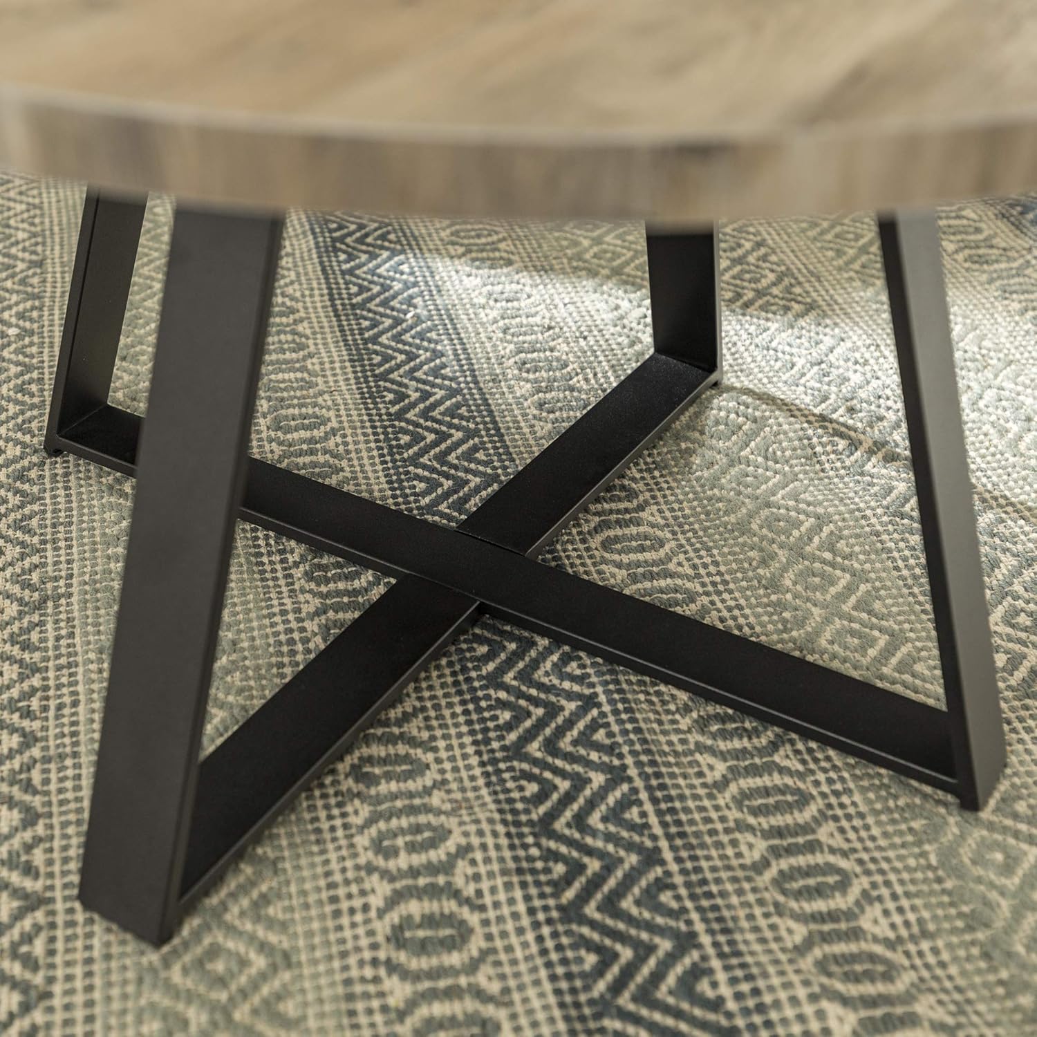 WE Furniture Rustic Farmhouse Round Metal Coffee Accent Table Living Room, 30 Inch, Grey, Black: Furniture & Decor