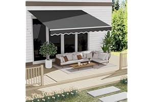 GDPFN 8.2' x 6.5' Awning for Patio, Sunsetter Retractable Awning Waterproof Cover Outdoor Patio Canopy, Sun Shade with Manual Crank Handle, Porch Shades for Outdoor, House, Deck, Dark Gray