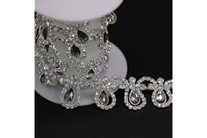 Rytenz 1 Yard Tassel Rhinestone Fringe Trim, Crystal Close Chain Applique for DIY Decoration Sewing Crafts Wedding Bridal Party Clothing Accessories