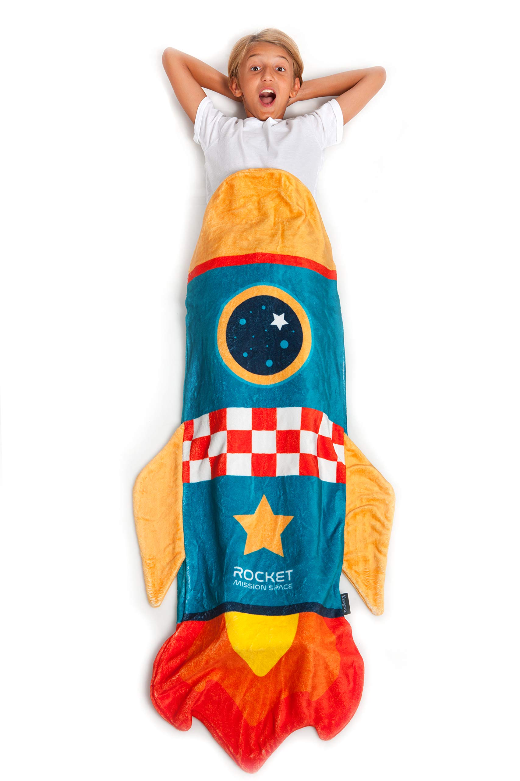Kanguru Rocket Kids Blanket – Soft Fleece Wearable Throw, 135 cm (53 in) – Warm Cozy Winter Blanket for Boys & Girls