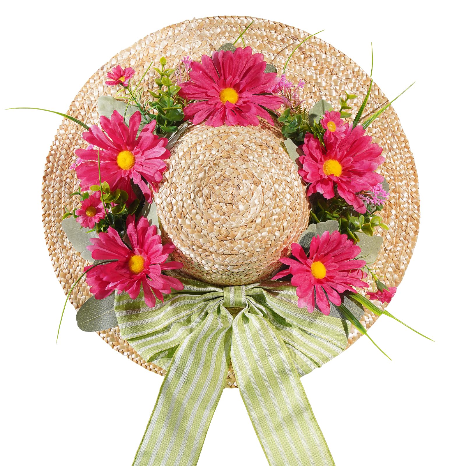 Photo 1 of Dilicoming Spring Wreaths for Front Door - 16 Inch Spring Summer Hat Wreath with Artificial Flower, Gift for Women, Indoor Outdoor Wreaths for Wall, Window, Farmhouse, Party, Holiday Home Décor