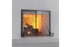 Fire Beauty Fireplace Screen with Doors, Handcrafted Solid Steel, Heavy Duty Metal Mesh, Powder Coat Finish, Spark Guard