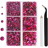 Hotfix Rhinestones 3960pcs, Hot Pink Rhinestone for Clothes, Hot Fix Crystals Rhinestones with Tweezers and Wax Pencil Kit,Mixed 5 Sizes, SS6-SS30, Hot Pink