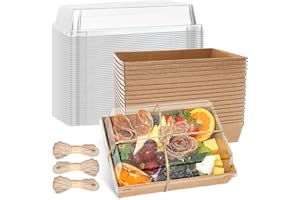 50 Pack Paper Charcuterie Boxes with Clear Lids, 7x5 Inch Cardboard Charcuterie Box,Disposable Paper To Go Containers for San