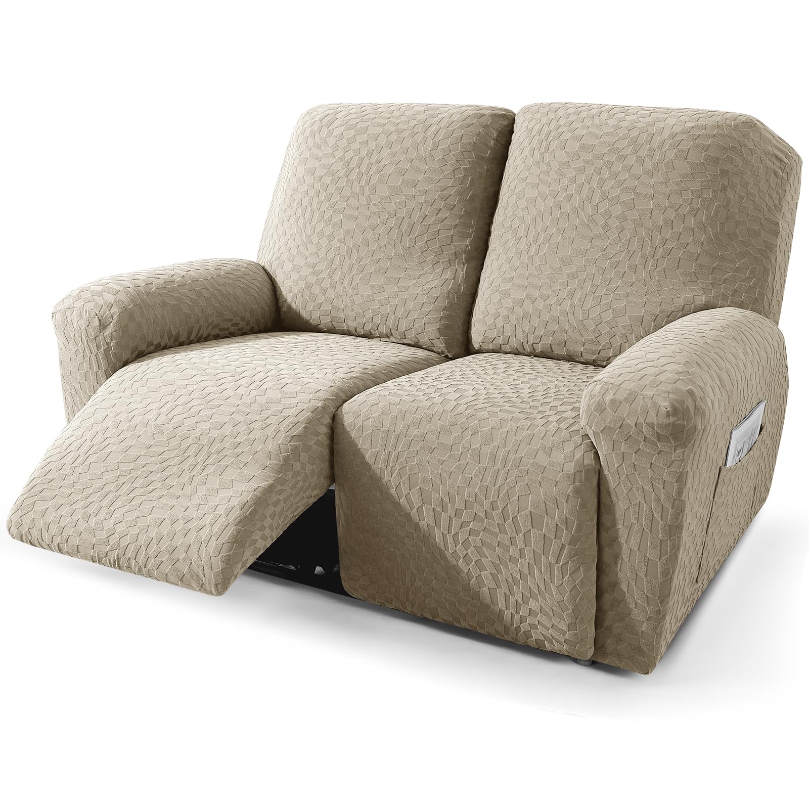 Photo 1 of ZNSAYOTX Loveseat Recliner Covers (48"-66") New 4-Piece, Fashion Recliner Love Seat Slipcover with Elastic Bottom & Ties Stay in Place, Stretch Reclining Rocker Cover Soft Comfy Washable (Khaki)