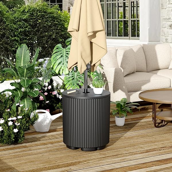 FONTOI OUTDOOR PATIO SIDE TABLE UMBRELLA BASE, PATIO UMBRELLA BASE STAND FITS UP TO 1.5 INCH POLE, WITH UMBRELLA BASE WEIGHT, LOUNGER SMALL OUTDOOR COFFEE TABLE, DRINK TABLE BAR