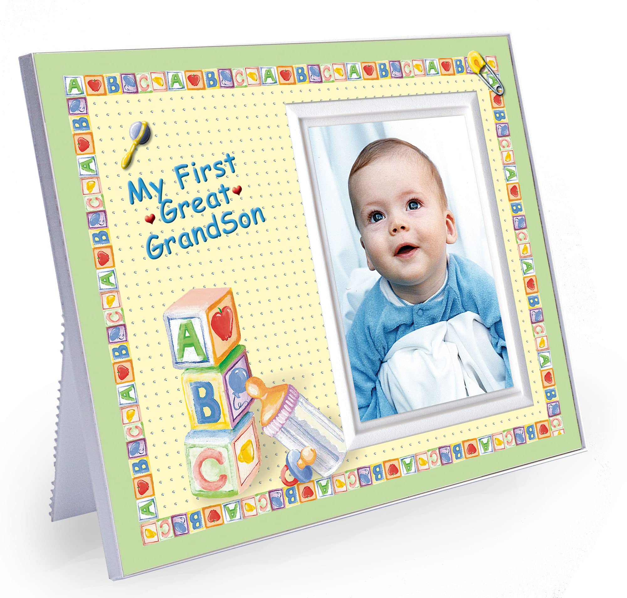 My First Great Grandson Picture Frame | New Great Grandparent Baby Announcement Gift - Sized for Tabletop 8.25 x 7 in | Holds a 3.5 x 5 in Photo