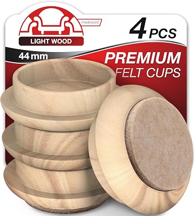 Medipaq Felt Castor Cups 4x Small 44mm Light Wood Grain Protect Floors