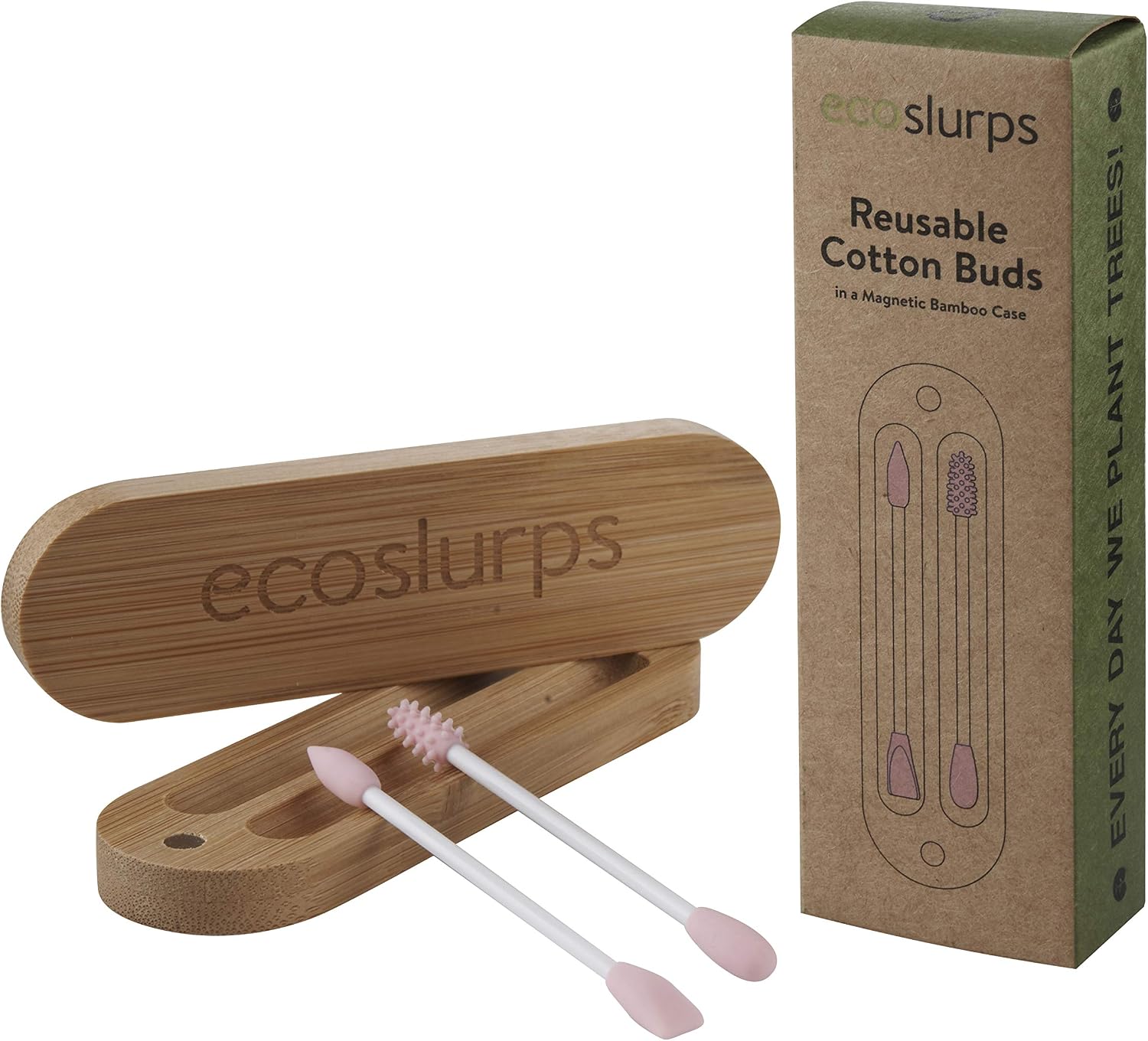 EcoSlurps Reusable Cotton Buds In Magnetic Bamboo Case, Pink, 2 - Image 4