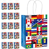 Pajean 16 Pack International World Flags Gift Bags with Handles | Paper Goodie Candy Treat Bags, International Party Favors for Opening Sports Events Celebration Traveler Birthday