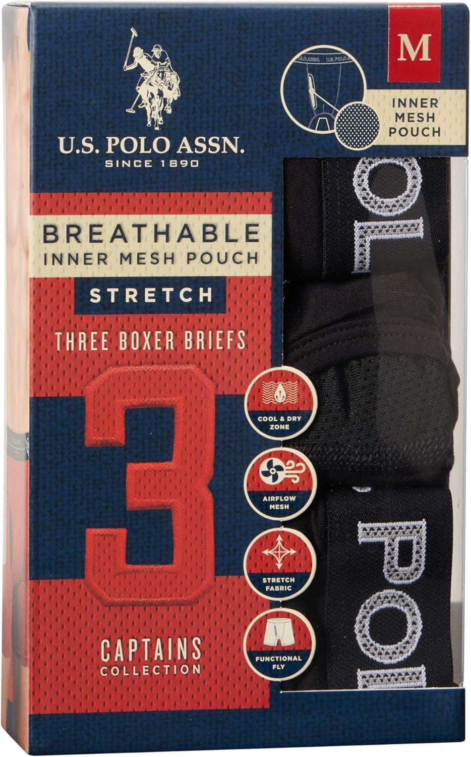 U.S. Polo Assn. Men's Cotton Boxer Briefs Underwear with Breathable Mesh Fly (3 Pack) at  Men’s Clothing store