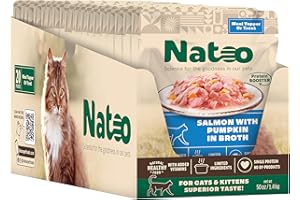 NATOO Cat Food Topper for Picky Eaters & Healthy Soft Cat Treat (Salmon & Pumpkin), Wet Food with Gravy, High Protein & Limited Ingredient, 2.4 oz (Case of 20)