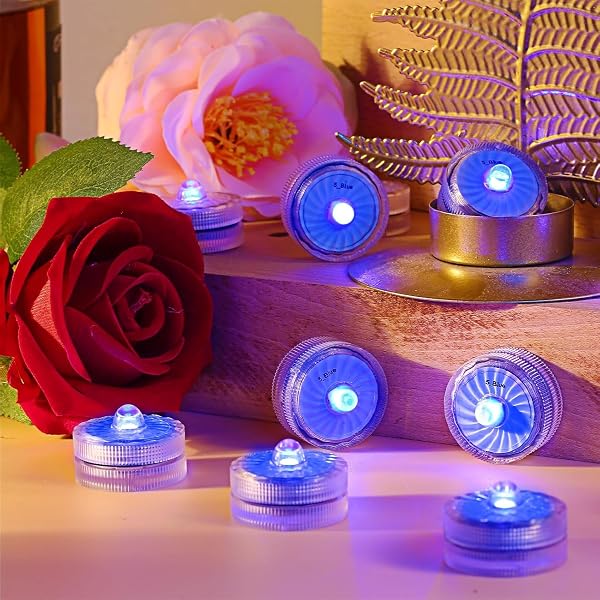 IDYL LIGHT BLUE SUBMERSIBLE LED LIGHTS, WATERPROOF TEA LIGHTS 100H UNDERWATER MINI POOL LIGHTS BATTERY OPERATED FLAMELESS FOR VASES FOUNTAIN HALLOWEEN CHRISTMAS HOME DECORATIONS (24 PACK)