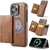 SZHAIYU K2 2 in 1 Detachable Magnetic Phone Cases Compatible with iPhone 16 Pro Case with Card Holder RFID Blocking, Compatible with Magsafe Wallet, Leather 6.3'' (iPhone 16 Pro,Brown)