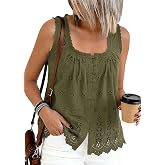 PRETTYGARDEN Women's Lace Tank Top Embroidery Eyelet Blouses | Square Neck, Cute Sleeveless Tops, Lace Trim, Button Down Shirts, Casual Resort Wear, Beach Vacation Outfits, Summer Clothes