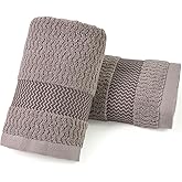 Cleanbear Brown Hand Towels, 2 Pack 100% Cotton Decorative Wavy Terry Striped Hand Towels for Bathroom or Kitchen, Soft, Durable & Stylish, 13 x 29 Inches