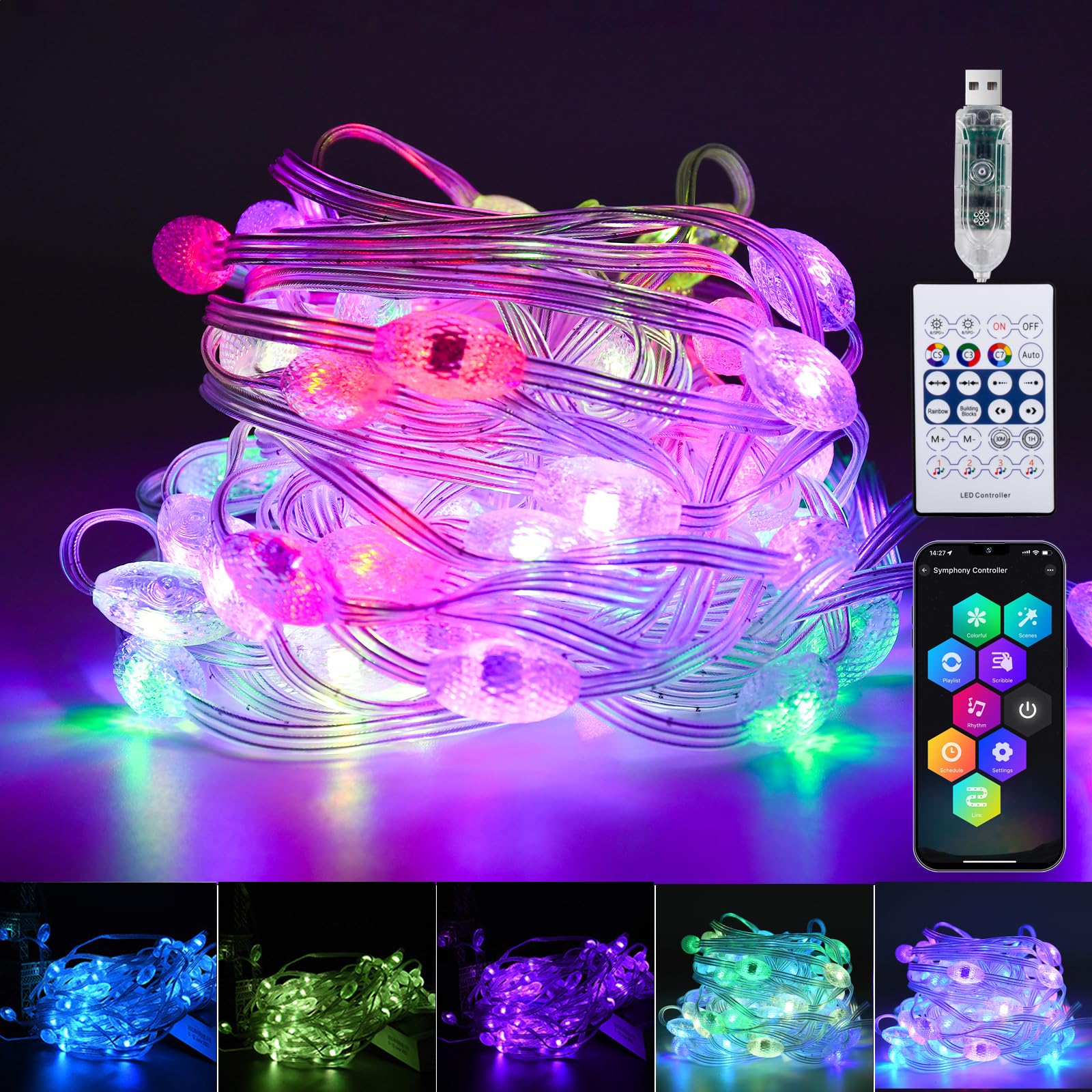 GEYUEYA Home Color Changing Fairy Lights 10M,66 LEDs Plug in Fairy Lights with Remote/APP Control Copper Wire Outdoor Christmas Lights Waterproof for Bedroom Wedding Halloween Decor