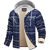 Cotrasen Flannel Jacket for Men with Hood Sherpa Lined Fleece Plaid Shirt Jacket Cotton Soft Warm Winter Coat with 5 Pokects