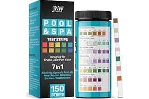 JNW DIRECT JNW 7-in-1 Pool Test Strips, 150 Quick & Accurate Test Strips for Pool Water, Spa Test Strips for Hot Tub, Chlorine Test Strips, Bromine, pH, Alkalinity, Hardness & More - Swimming Pool Test Kit